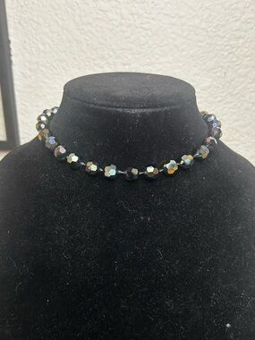 Iridescent Black Beaded Choker Necklace - Women Jewelry